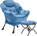 Lazy Chair with Folding Ottoman, Accent Chair Velvet Upholstered with Metal by Youtanic