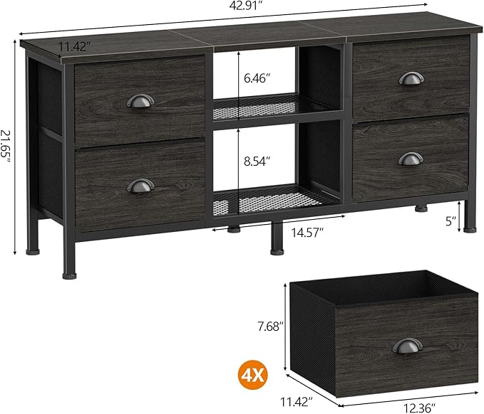 Furologee TV Stand with 4 Drawers, 43 inch Entertainment Center with Open - Image 3