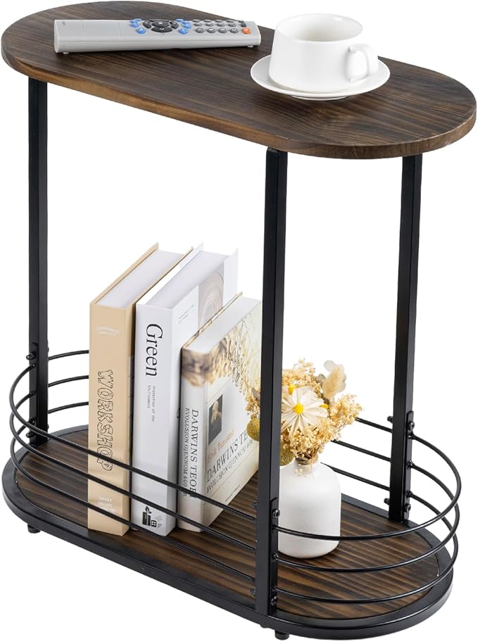 MyGift 21 Inch Tall Brown Wood Oval Side Table, 2 Tier Living Room Sofa End or by MyGiftHome