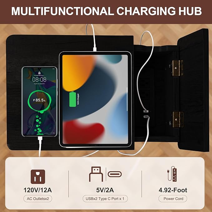 Small Black Side Table Charging Station - Image 5