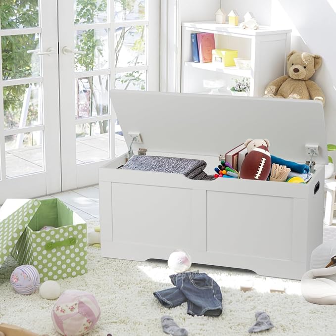 39.4" Storage Chest, Wooden Storage Bench, Lift Top Toy Chest - Image 2