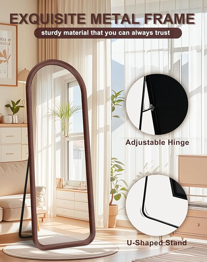 Delma Arched Full Length Mirror, Free Standing Floor Plush Flannel Frame Mirror - Image 3