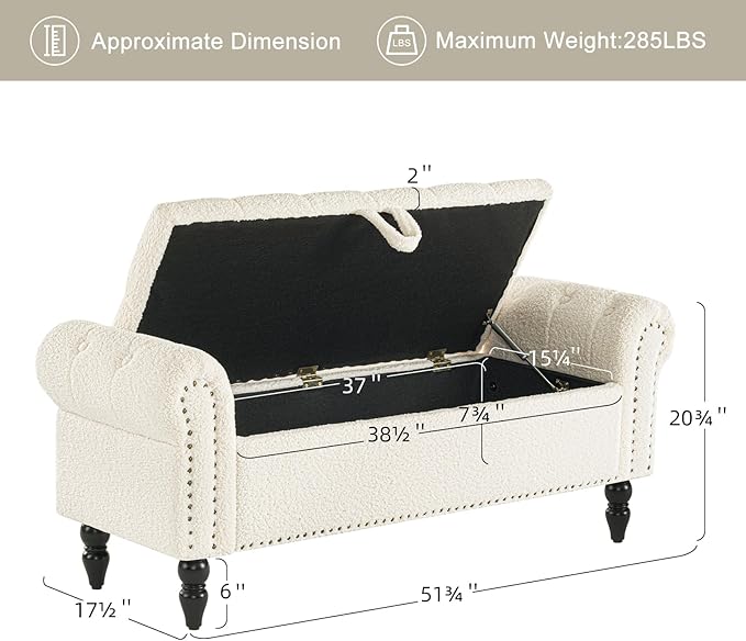 Furniliving Modern Storage Ottoman Bench, Sherpa Ottoman End of Bed Bench - Image 3