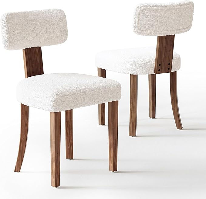 Farmhouse Chair Set of 2, Mid Century Modern Dining Chairs, Sherpa Upholstered by LUXOAKAddMoreStyletoHome