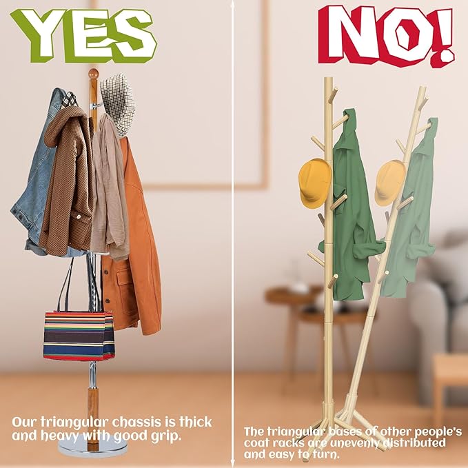 68 in Wood Coat Rack, Coat Rack Freestanding - Image 5