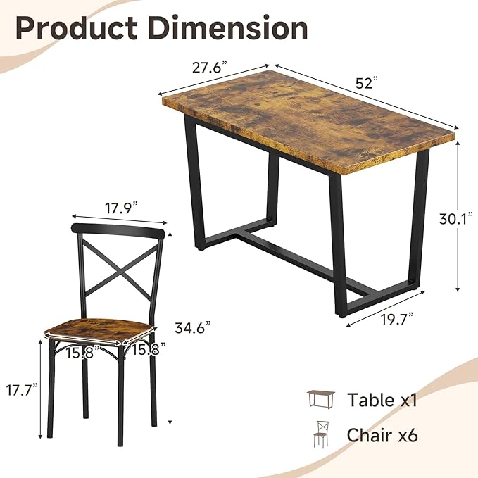 7-Piece Dining Table with Chairs Set, Rectangular Metal Frame Table with 6 - Image 2
