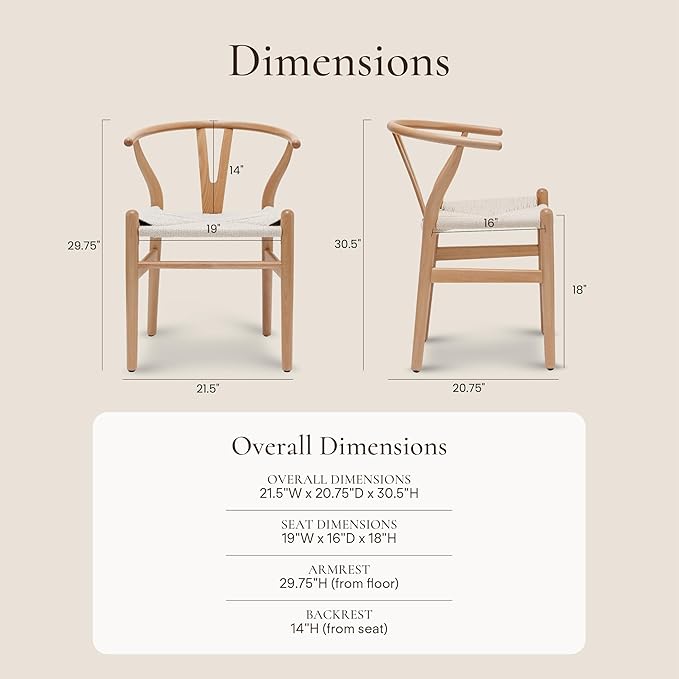 POLY & BARK Weave Dining Chairs – Mid-Century Modern Wishbone Dining Chairs - Image 2