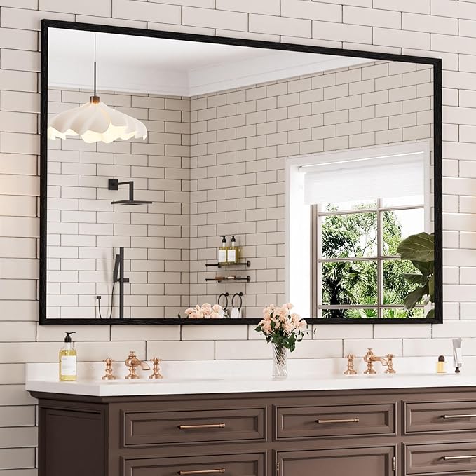 WEER 60X36 Inch Black Bathroom Mirror, Rectangular Framed Mirror by WEER
