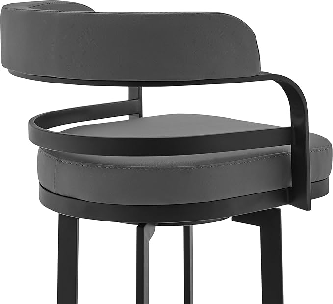 Armen Living Prinz Modern 26" Seat Height Gray Faux Leather and Black Steel - Image 6