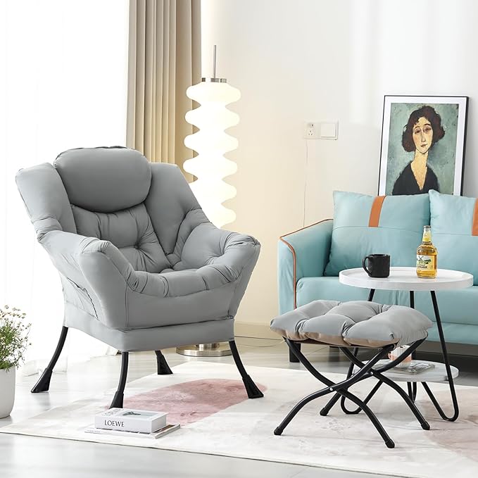 Lazy Chair with Ottoman, Modern Accent Chair Contemporary Lounge Leisure Sofa - Image 6