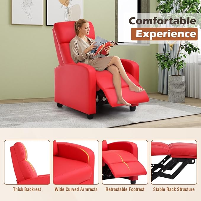 BestMassage | Recliner Chair | No Massage Function | Pu Red | - Image 4
