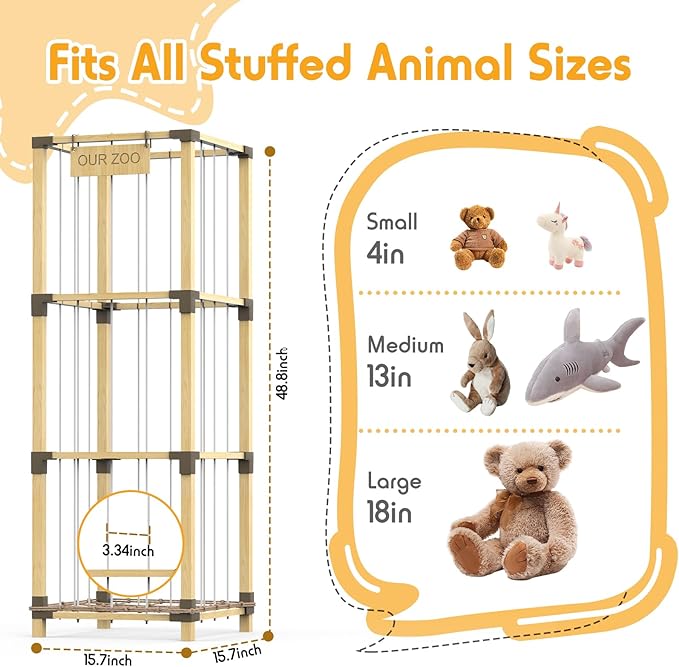 200L Stuffed Animal Zoo Storage, 3-Tier Extra Large Stuffed Animal Holder - Image 7