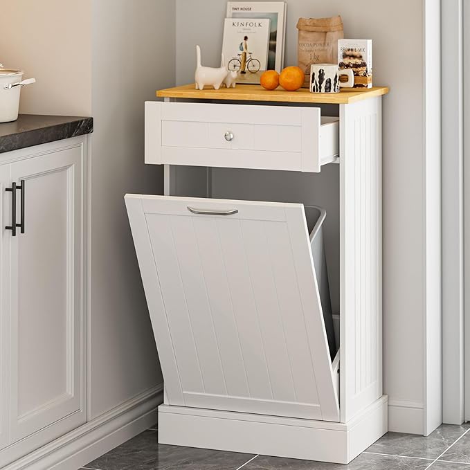 GAZHOME 10 Gallon Tilt Out Trash Cabinet, Upgrade Wooden Free Standing by GAZHOME
