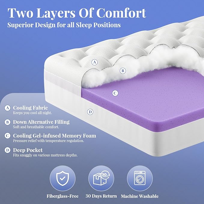 OhGeni Cooling 4 inch Dual Layer Queen Mattress Topper, 2 inch Cooling Gel - Image 11