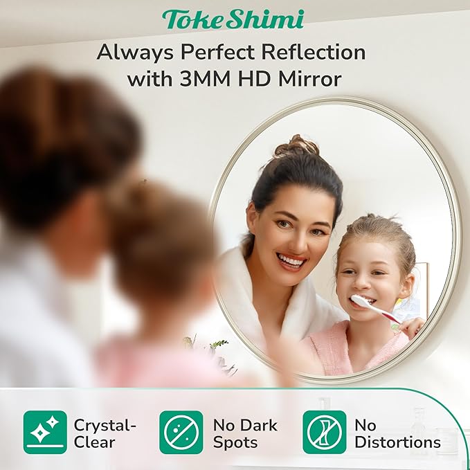 TokeShimi 24 Inch Circle Bathroom Mirror Brushed Nickel, Tempered Round Wall - Image 4