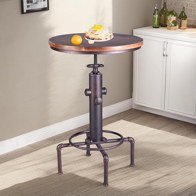 Topower Industrial Bar Table 31.5-41.3" Adjustable Pub Table Kitchen Dining - Image 2