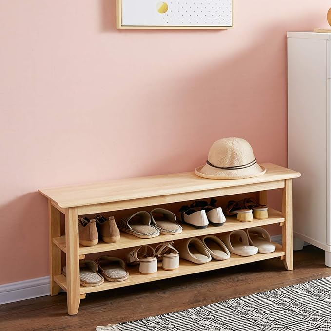 XKZG Storage Bench Wooden Shoe Rack Bench Simple Style Wood Entryway Bench - Image 9