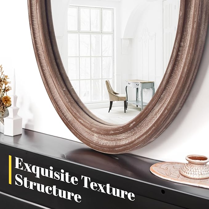 sawsile 24x30'' Rustic Oval Wood Mirror, Decorative Farmhouse Oval Mirrors - Image 2