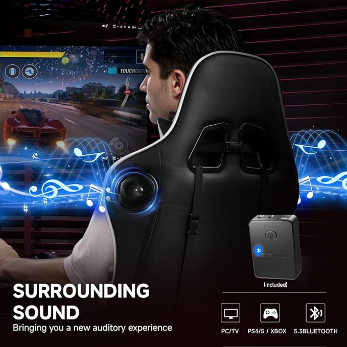 GTPLAYER Gaming Chair with Bluetooth Speakers and Footrest, Ergonomic Gamer - Image 4