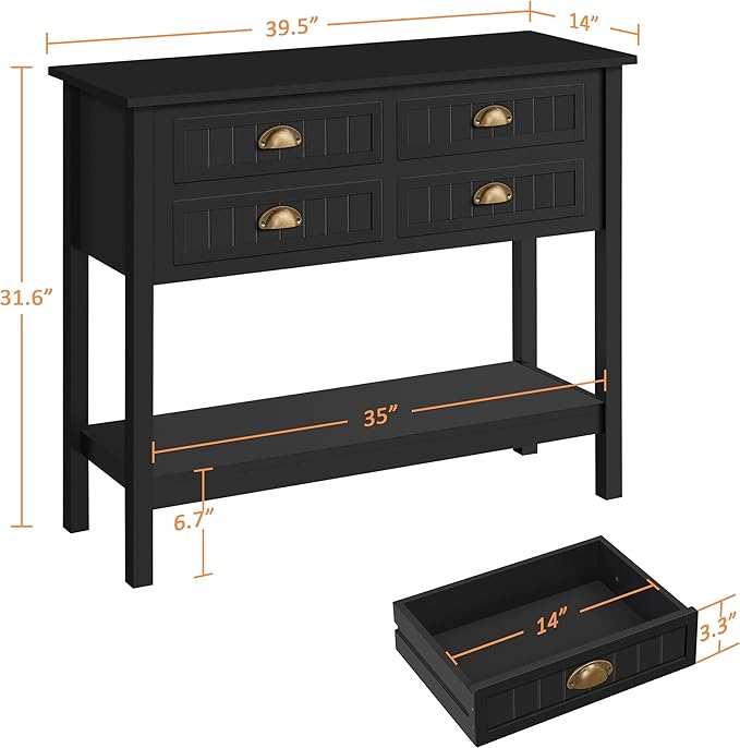 Yaheetech Console Table with 4 Drawers, Sofa Side Table with Bottom Open - Image 3