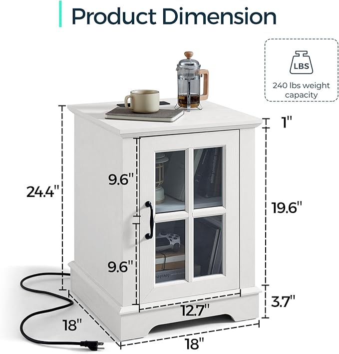 LINSY HOME End Table with Charging Station, Modern Side Table with Storage - Image 3