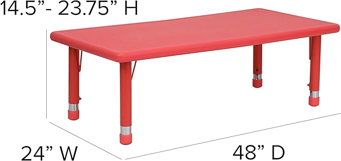 Flash Furniture Emmy 24''W x 48''L Rectangular Red Plastic Height Adjustable - Image 3
