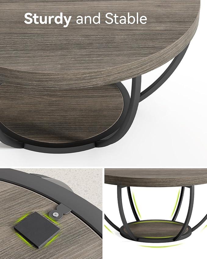 LITTLE TREE Round Coffee Table, 2-Tier Wood Accent Center Table - Image 7