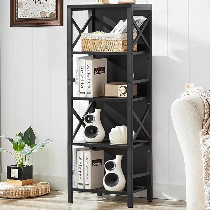 Small Bookshelf, 5 Tier Industrial Bookcase by MNEETRUNG