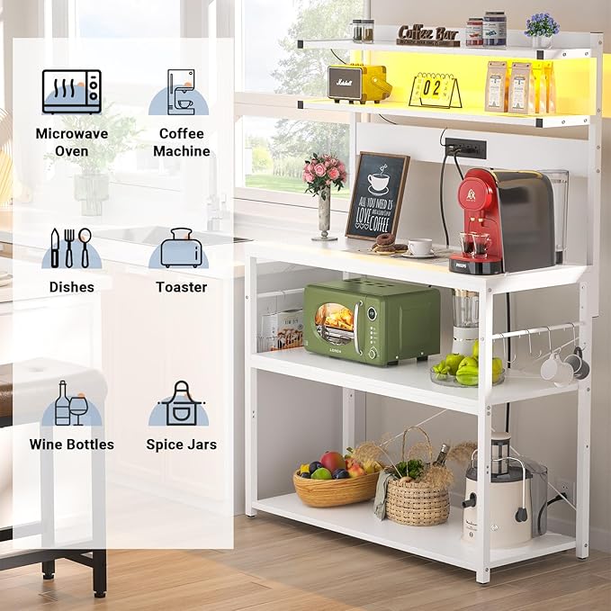 Aheaplus Bakers Rack with Power Outlet, Microwave Stand, 5 Tiers Coffee Bar - Image 5