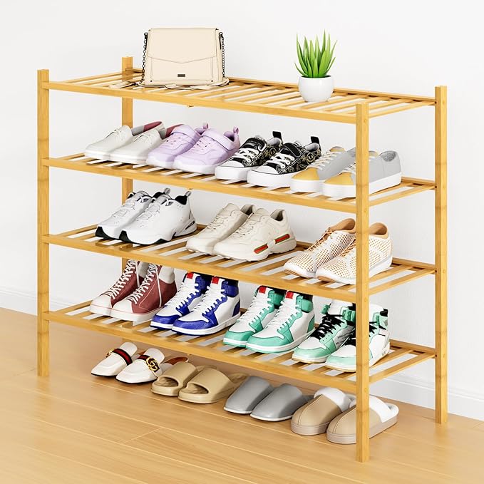 Smiry Shoe Rack, 4 Tier Long Bamboo Shoe Organizer, Stackable Free Standing by Smiry