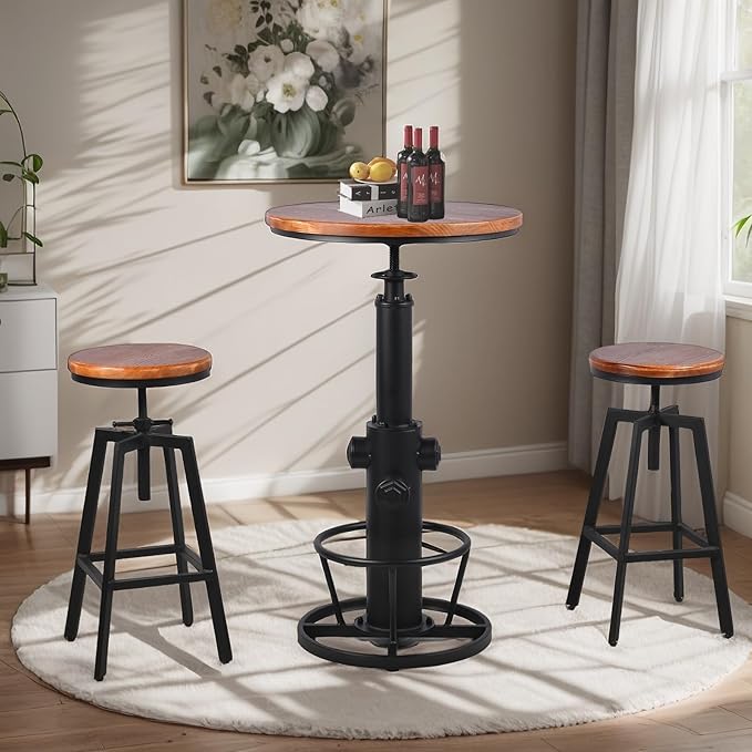 Vintage Bistro Table Height Adjustable 38.6-44.4inch Industrial Bar Table - Image 7