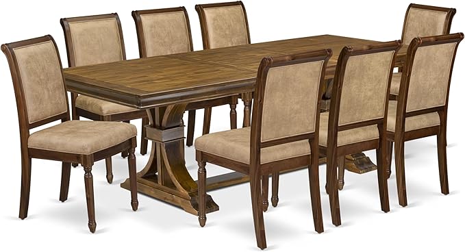 LECY9-AWA-28 9-Piece Dining Room Set Consists of a Dining Table and 8 Beige - Image 2