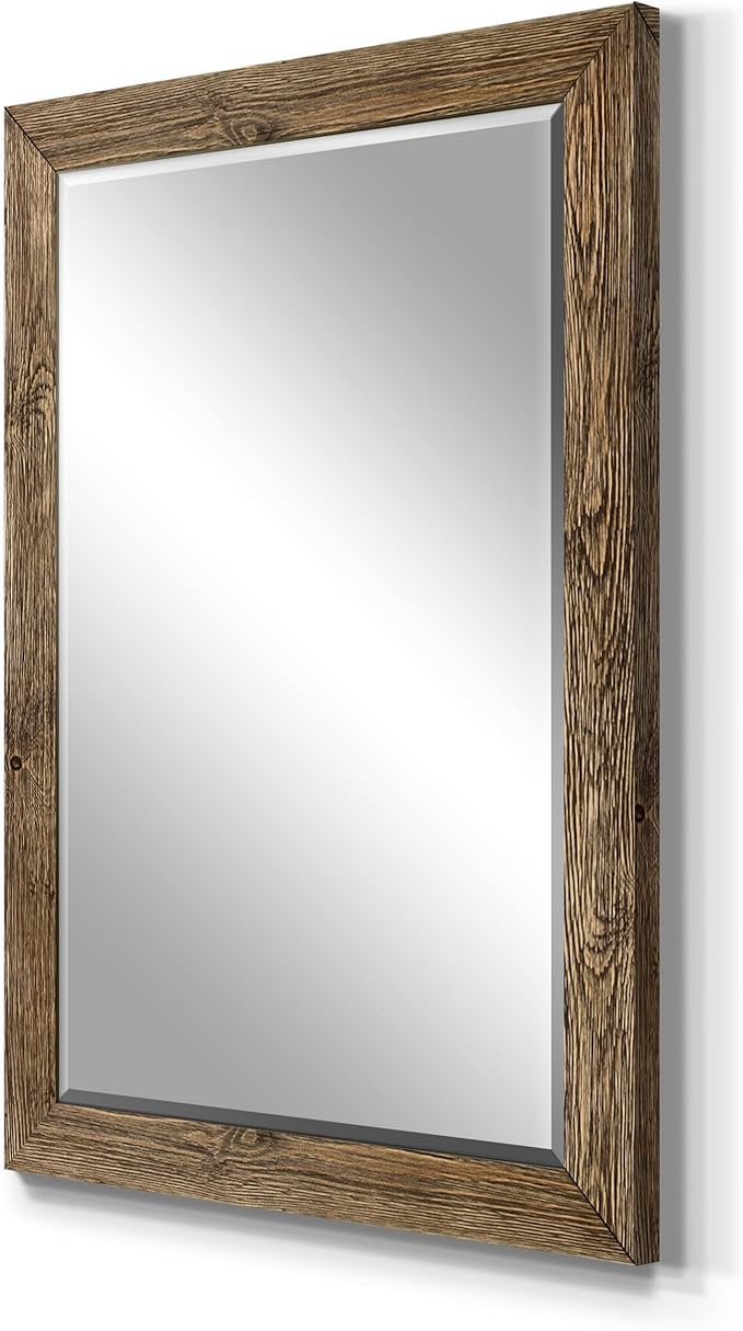 Walnut Vanity Mirror Rectangular Barnwood Framed Wall Mirror - Image 5