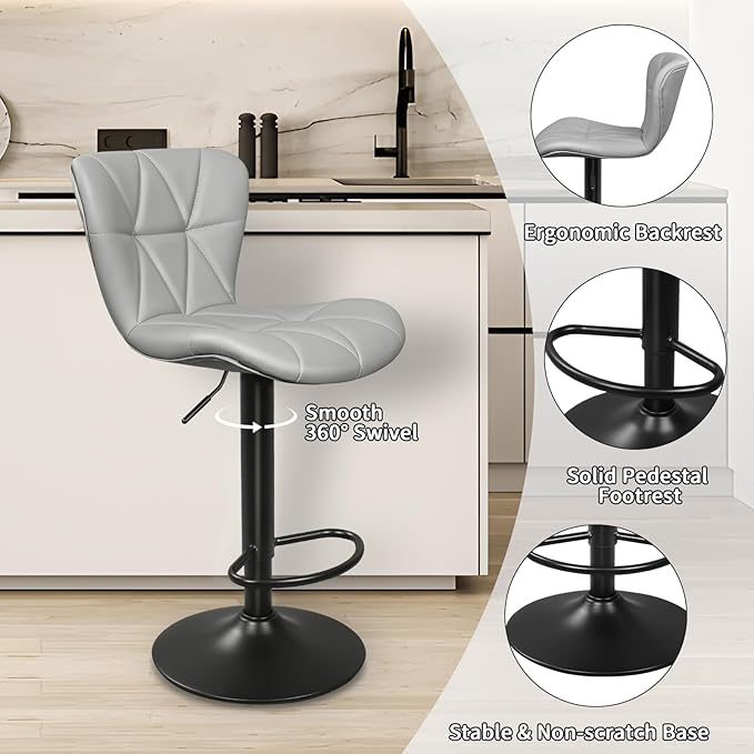 Bar Stools Set of 2, Adjustable Swivel Bar Chairs - Image 5