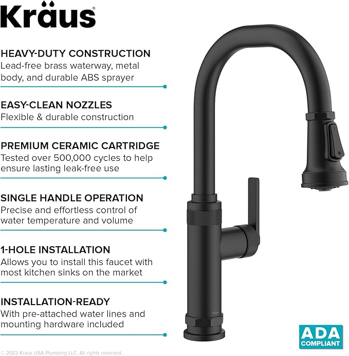 KRAUS Allyn Industrial Pull-Down Single Handle Kitchen Faucet in Matte Black - Image 11