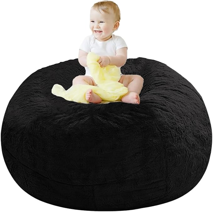 Giant Fur Bean Bag Chair Cover for Kids Adults, Living Room Furniture Big Round by LLPCKPB