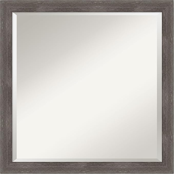 Amanti Art Grey Wall Mirror 23x23 Pinstripe Lead Grey Square Bathroom Mirror by AmantiArt