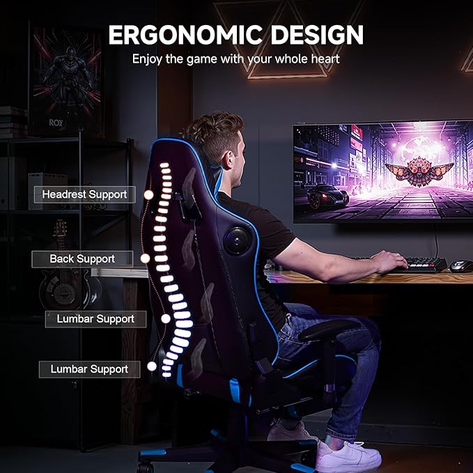 GTPLAYER Gaming Chair with Bluetooth Speakers and Footrest, Ergonomic Gamer - Image 2