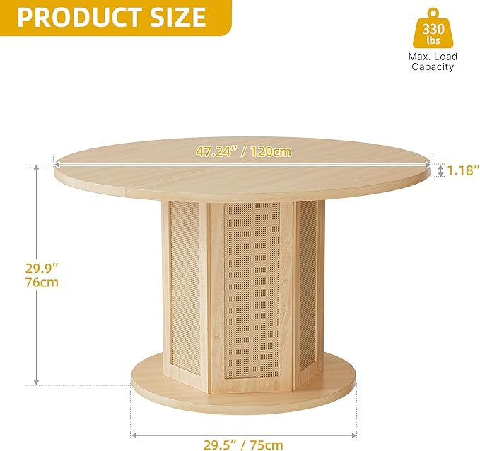 DWVO Round Dining Table for 4-6 People 47 Inch Farmhouse Kitchen Table - Image 2