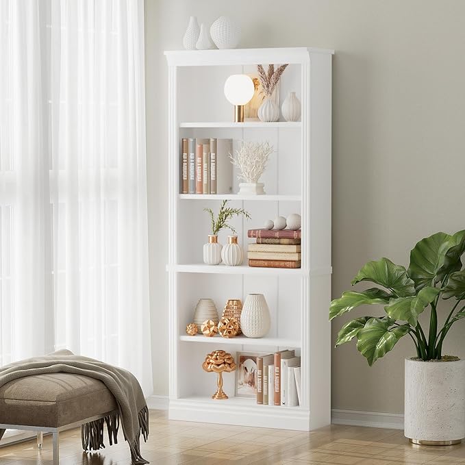 VICTONE 5-Shelf Bookcase, Wooden Standing Rack Book Storage Shelves Furniture - Image 4