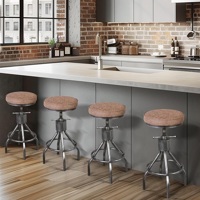 Industrial Bar Stools Swivel Pu Seat Vintage Kitchen Island Counter Stool - Image 8