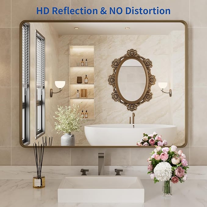 WEER Bronze Bathroom Wall Mirror, 40x32 Inch Oil Rubbed Bronze Vanity Mirror - Image 2