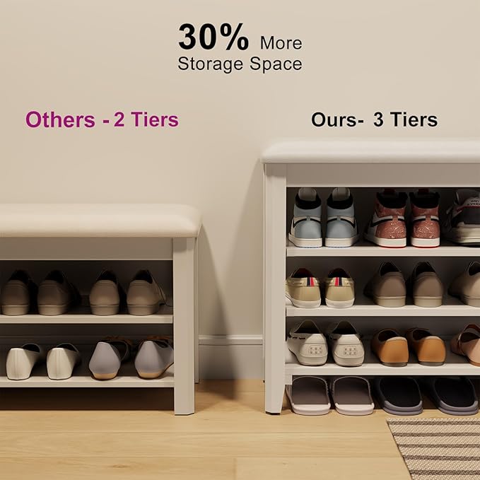 Shoe Bench with Leather Cushion, 3 Tiers Shoe Storage Bench Height Adjustable - Image 6