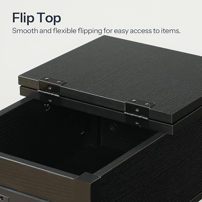 HOOBRO End Table with Charging Station, Flip Top Side Table with USB Ports - Image 8