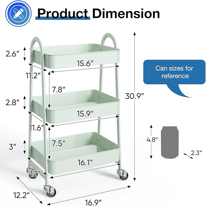 OLIXIS 3 Tier Utility Rolling Cart - Image 4