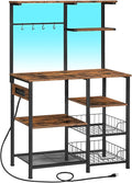 HOOBRO Bakers Rack with Power Outlet and LED Light, 6-Tier Microwave Stand with by HOOBRO