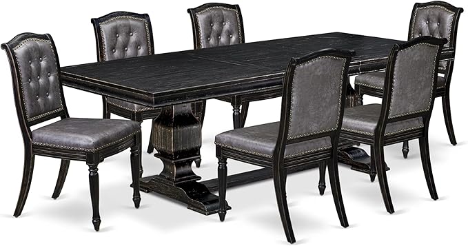 LKMA7-SBB-34-7-pc Dining Room Set Consists of a Dinner Table and 6 Dark Grey - Image 2