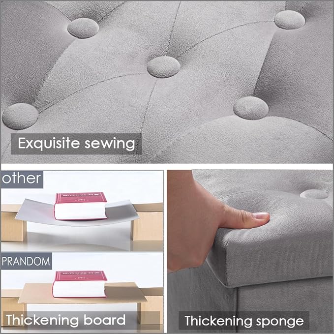 PRANDOM Ottoman with Storage Velvet Folding Small Square Foot Stool with Lid - Image 6