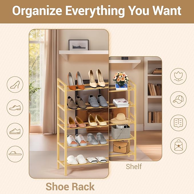 Haddockway Bamboo Shoe Rack for Closet, Free Standing Shoe Organizer - Image 5