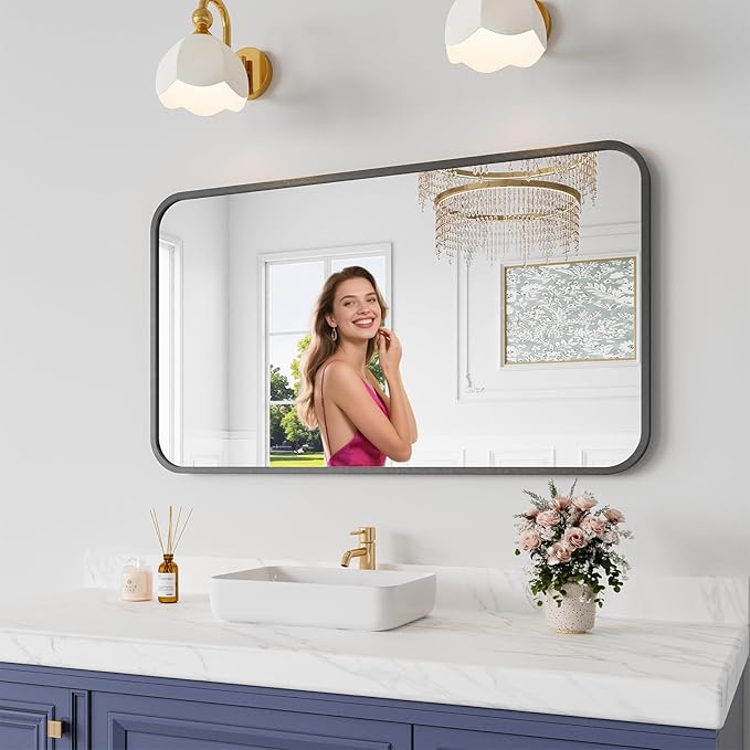 Metal Framed Bathroom Mirror, High-Definition Tempered Glass Bathroom Mirrors by KOONMI
